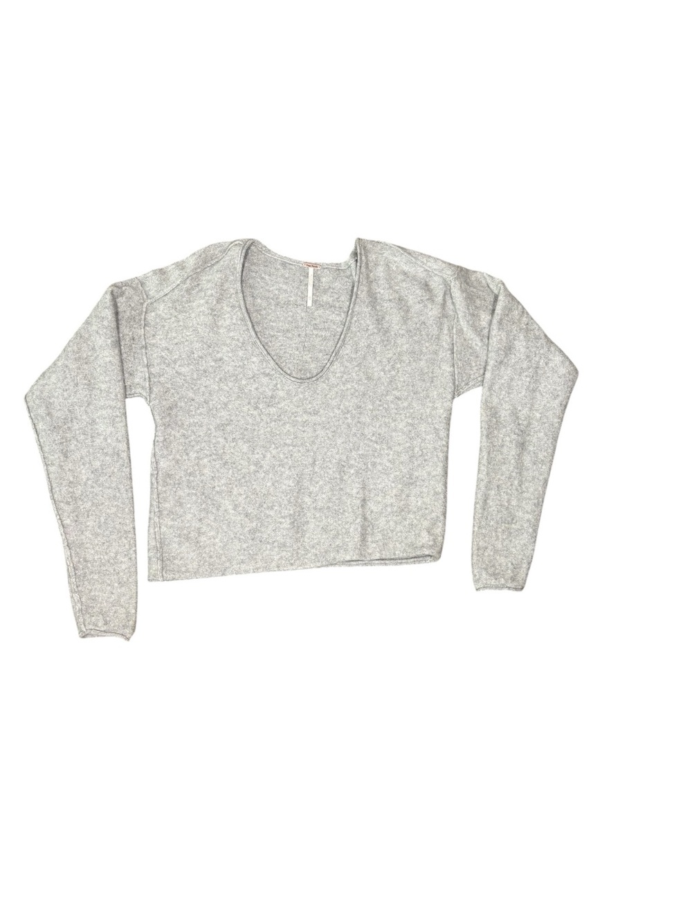 Free People Light Gray Cropped V-Neck Long Sleeve Top